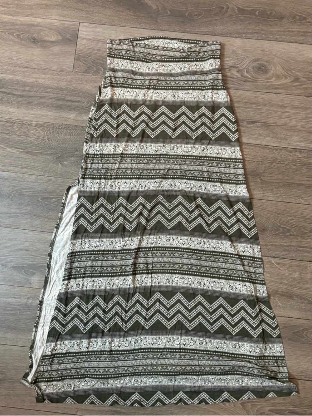 Charlotte Russe Olive and White Chevron Maxi Skirt